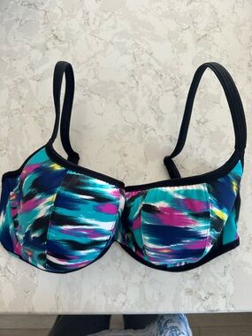 EUC cleo Multicolor Abstract Print Underwire Bra - Teal, Navy & Pink Size-38 F